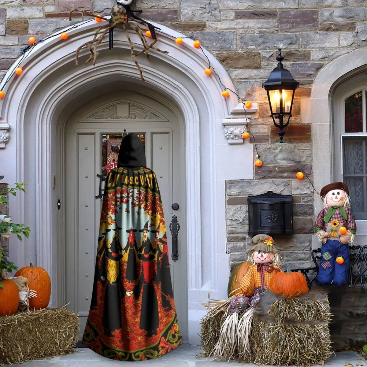 سالم ماساتشوستس الساحرة عباءة طويلة مقنعين الساحرة القرون الوسطى زي تأثيري كيب هالوين معطف الكبار للجنسين