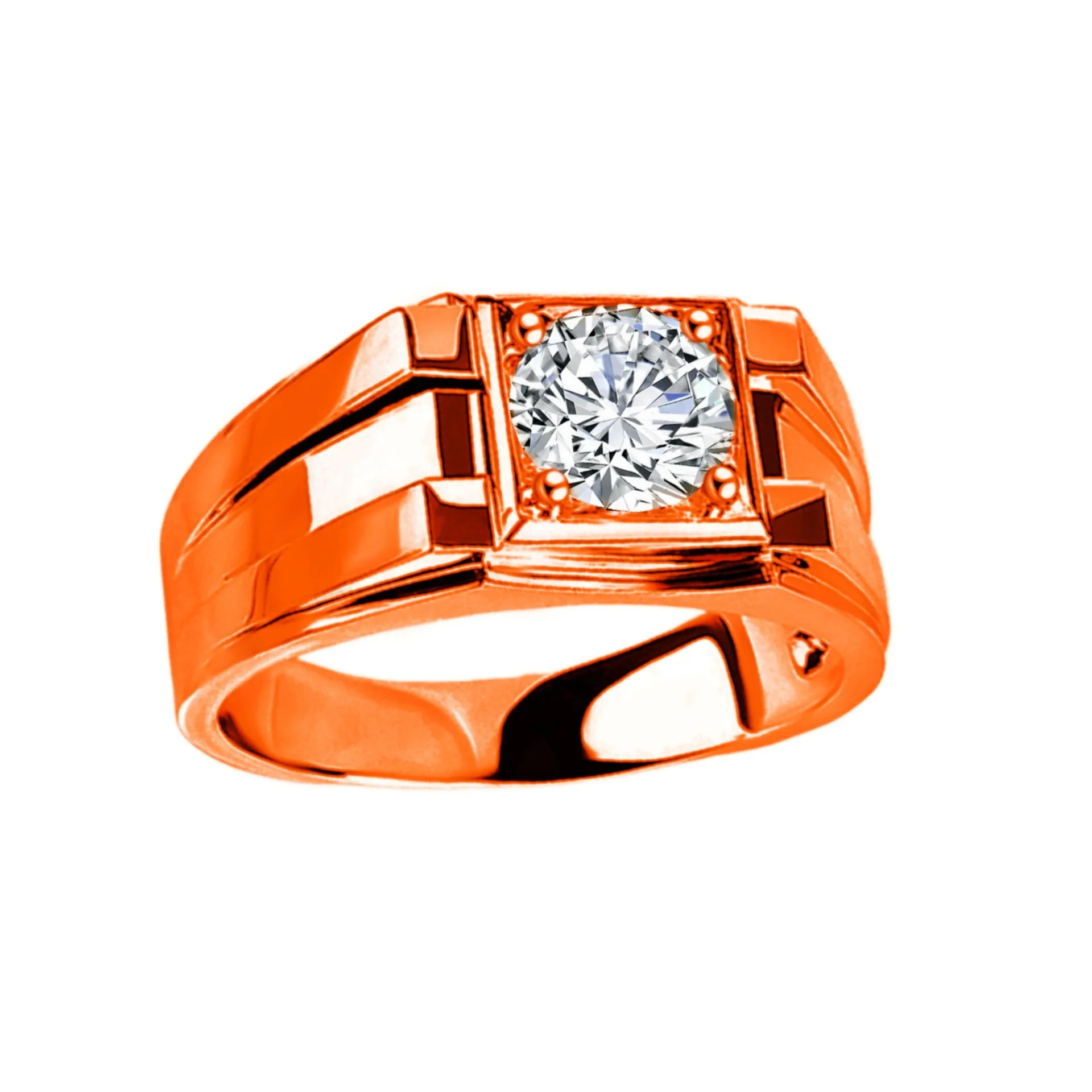 Classic Bold Men's Zircon Solitaire Ring Sturdy Stereo Band Daily Business Wedding Statement Male Fashion Jewelry Gift