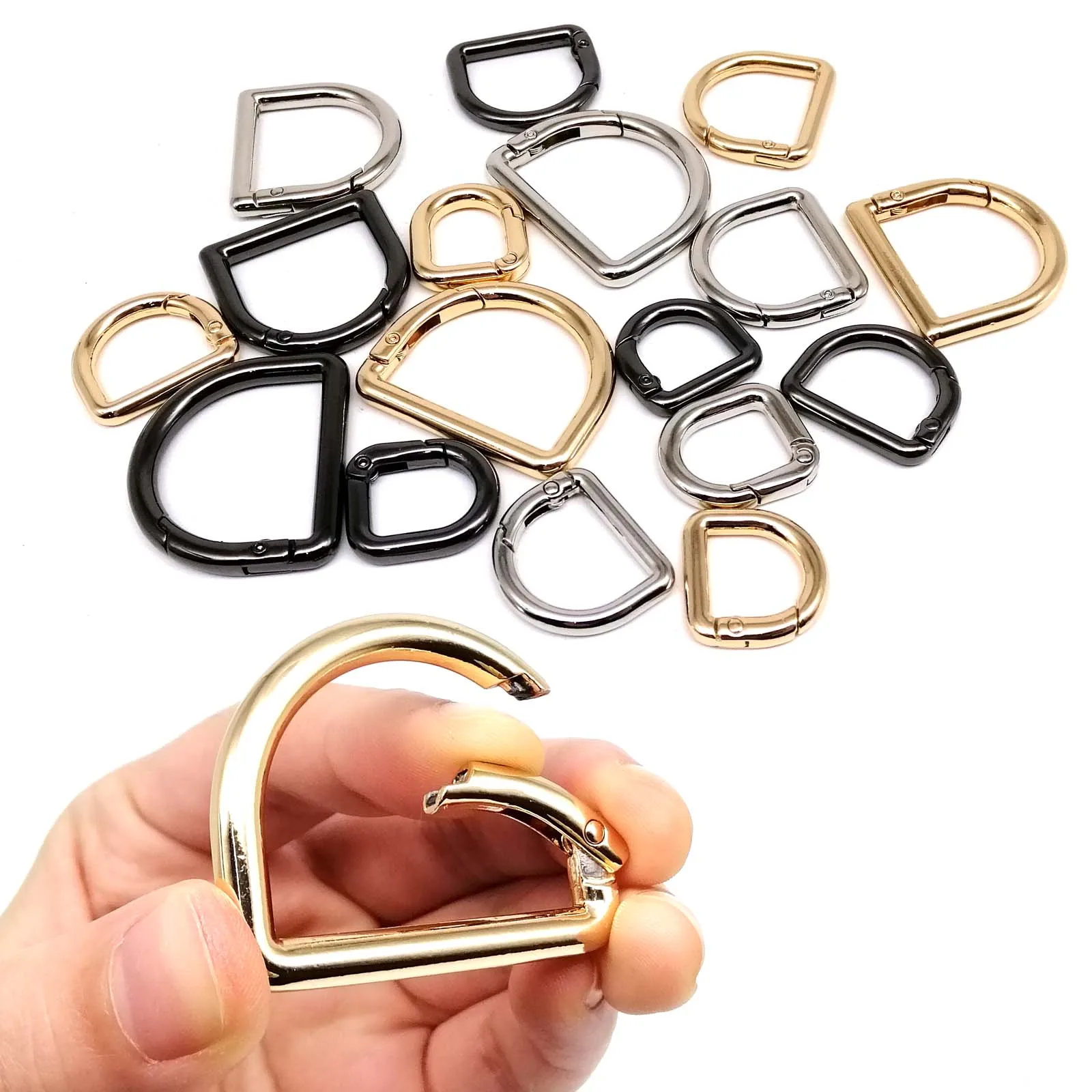 D-shaped Spring Ring Open Buckle Carabiner Snap Clip Hook for Leather Bag Handbag Belt Strap Connector Key Dog Chain Findings