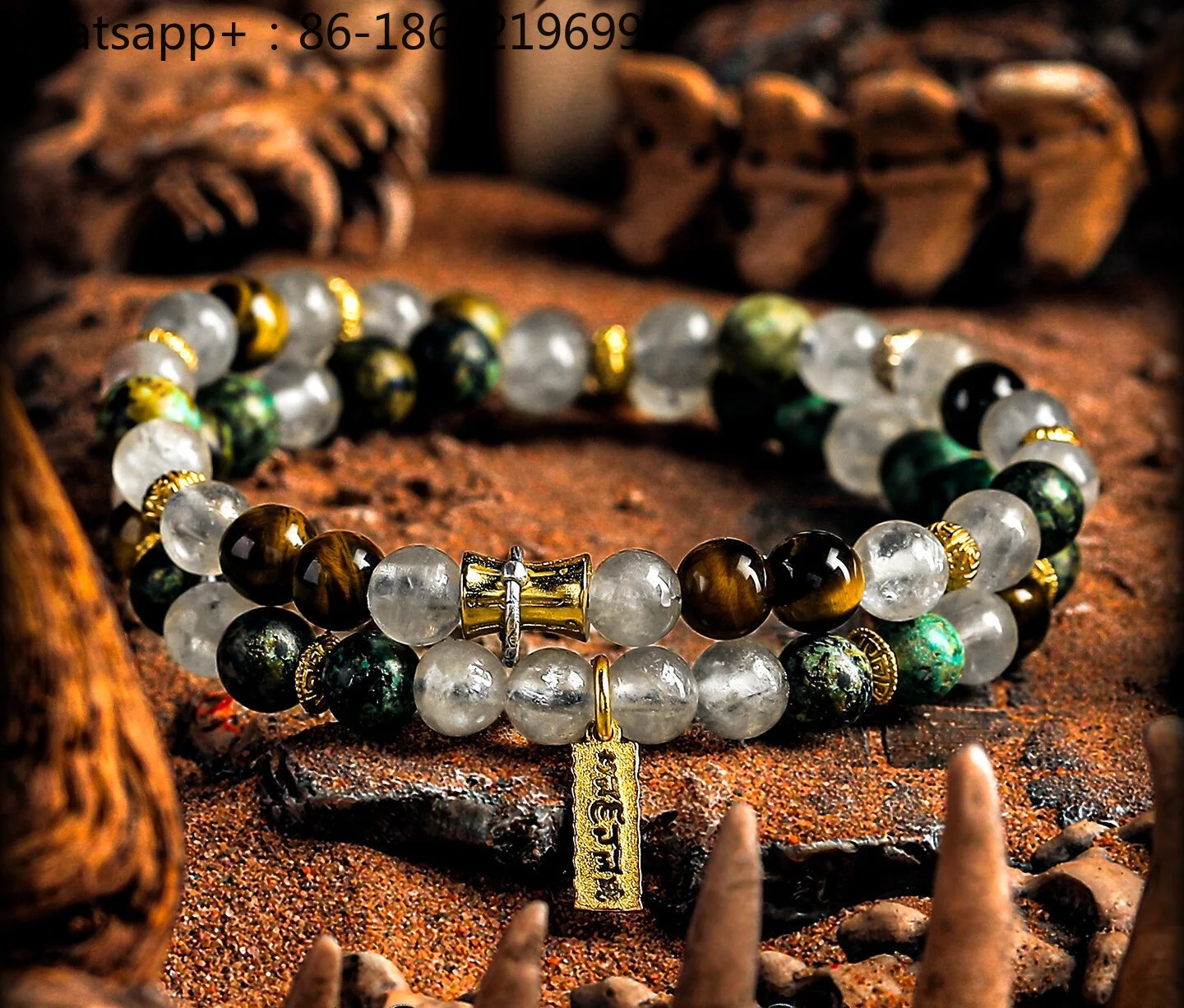 [Time Trace] Fog Crystal Bracelet Boys Yellow Tiger Eye Stone Six Character Mantra Bracelet Beads Personalized Stacking Wear