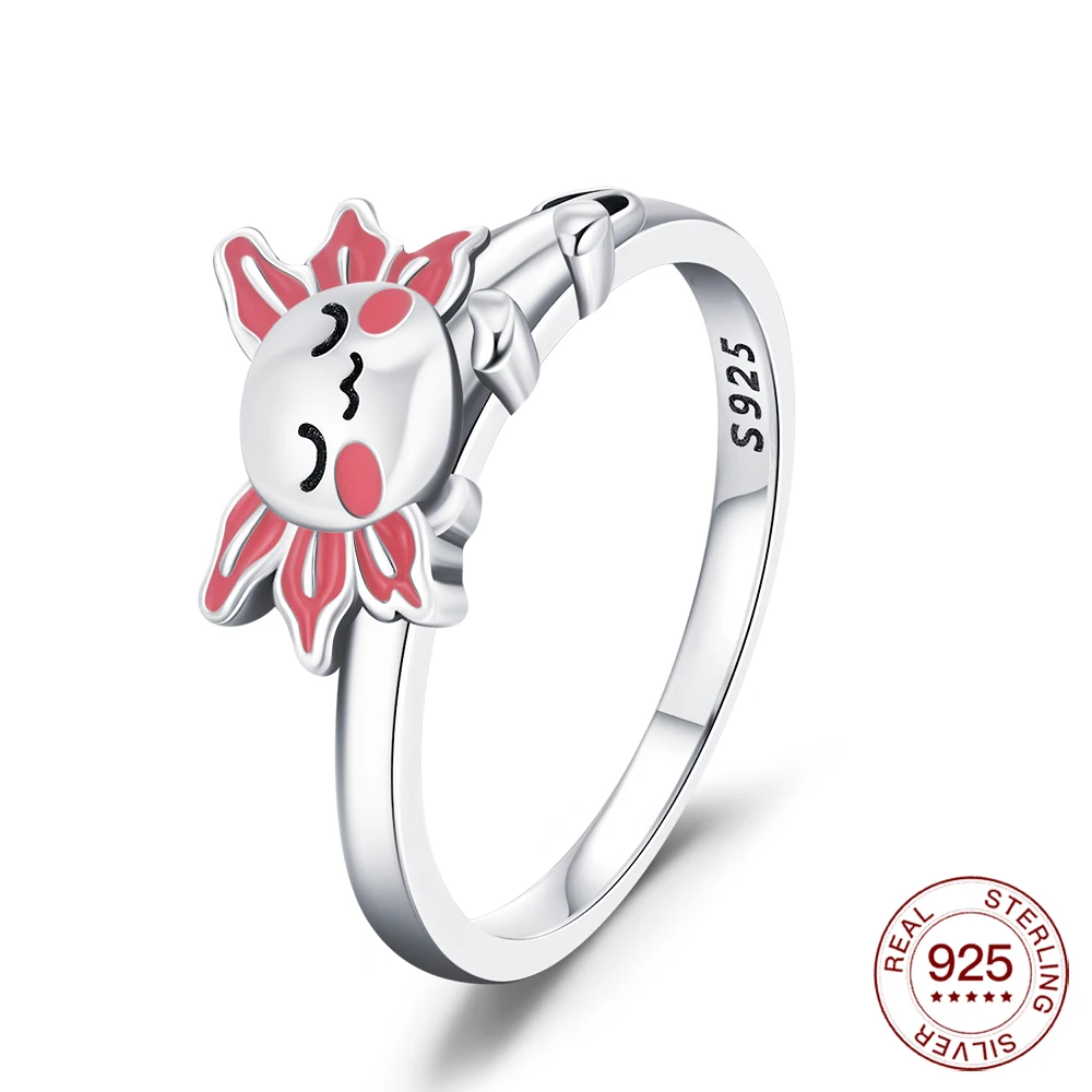 

925 Sterling Silver Pink Salamander Ring Minimalist Hypoallergenic Jewelry Graduation Blessing Everyday Wear Gift For Women