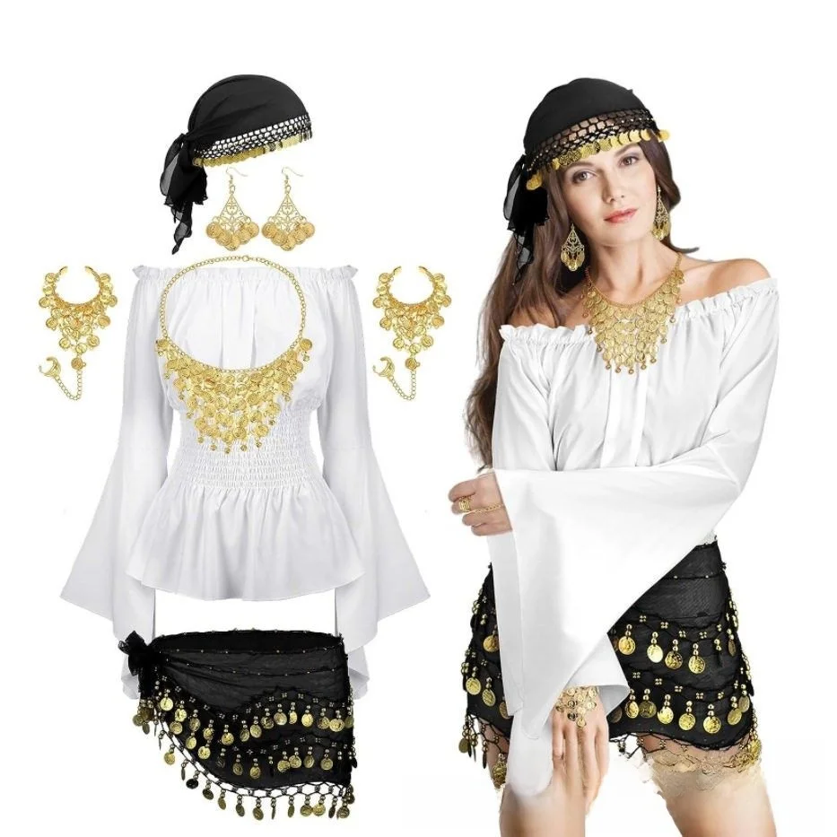 

Belly Dance Gypsy Pirate Headscarf Performance Accessory Folklore Hat Cross-Border Veil Ethnic Women's Costume Stage Outfit