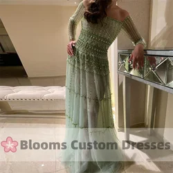 Blooms Long Sleeves Saudi Customized Luxury Evening Dresses For Special Occasion Handmade Beadings Sequins Prom Party Dress