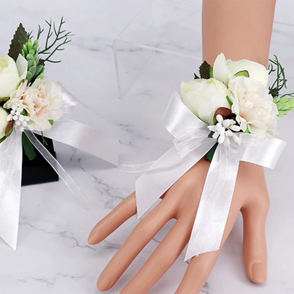 

2 Pcs Corsage Simulation Rose Wedding Flower Bride Groom Breastpins Brooch Bouquet