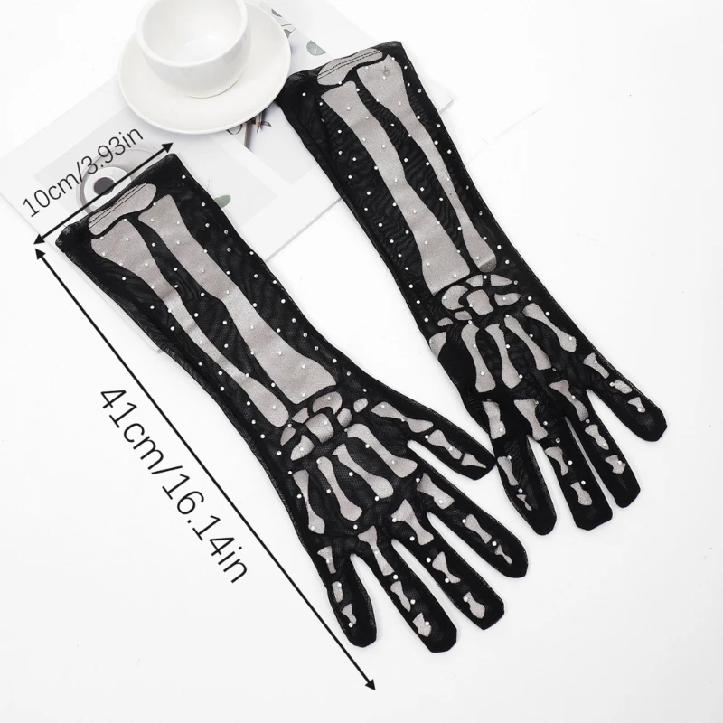 Novelty Halloween Skeleton Claw Long Gloves Cosplay Party Dress Up Elbow Gloves