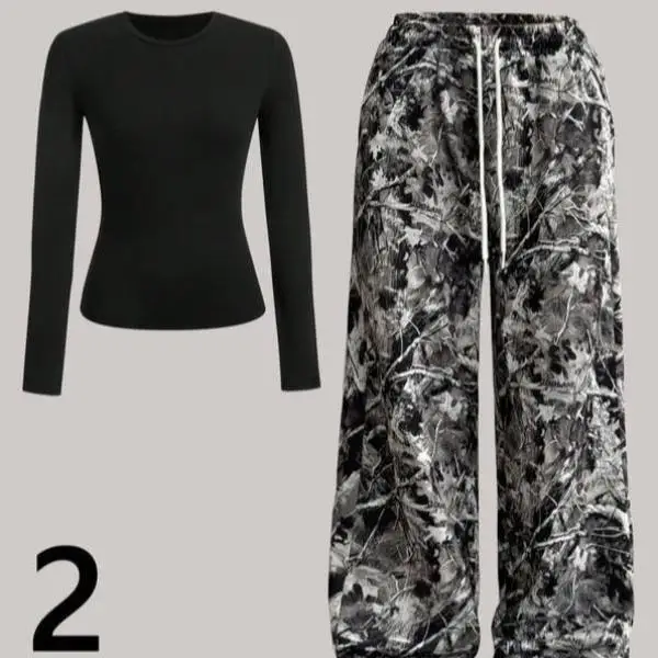 

Женский комплект из двух предметов, ort Tree Pattern, широкая повседневная спортивная одежда, осенний сезон, топ Seven Sve, брюки