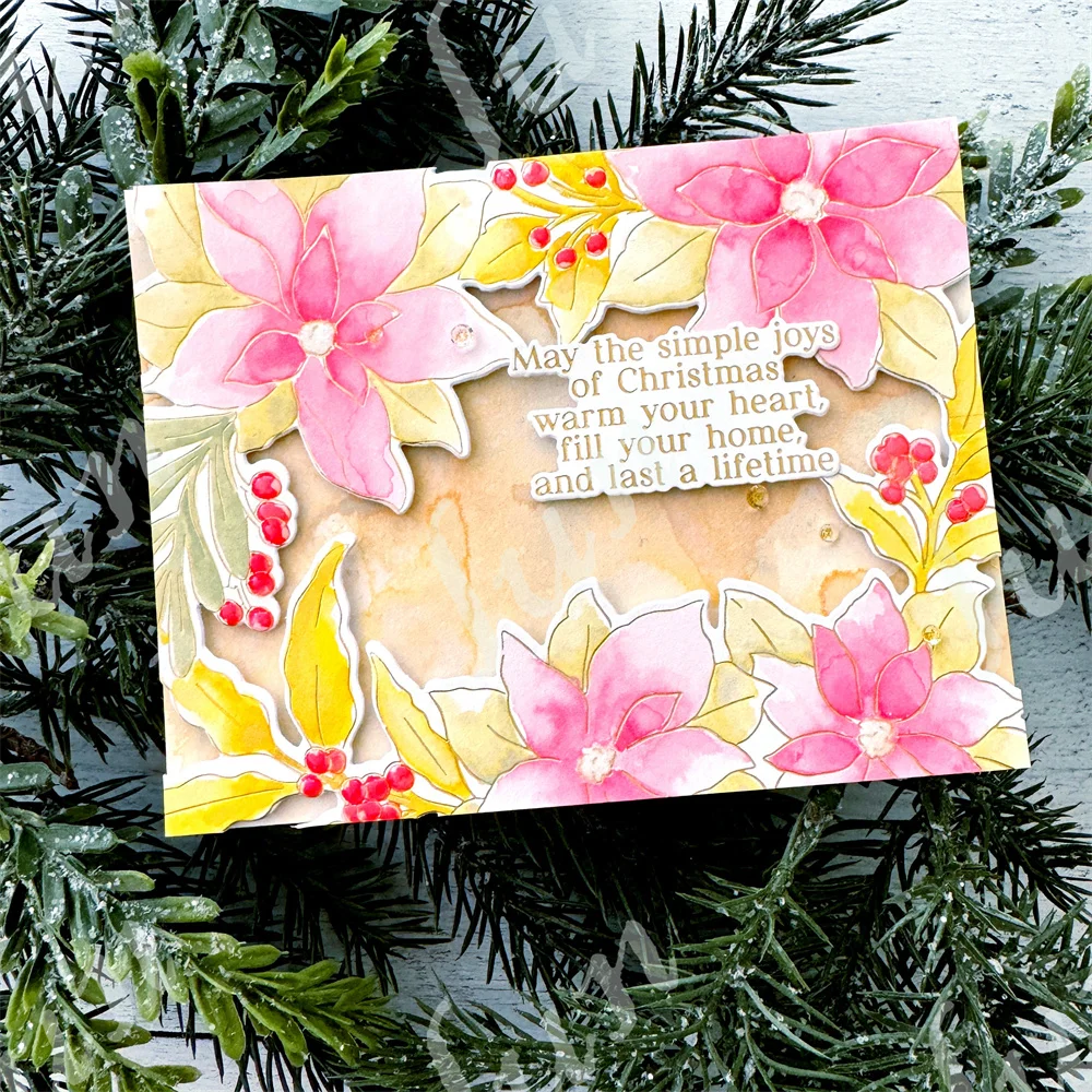 New 2024 Dies Poinsettia Frame Cutting Dies Christmas Holiday Hot Foil Plates Embossing Scrapbook Layered Stencils Stamps