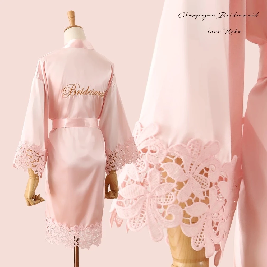 Summer Lace Sleepwear Bride&Bridemaid Wedding Robe Gown Solid Embroidery Kimono Bathrobe Women Casual Home Night Dress M L Xl