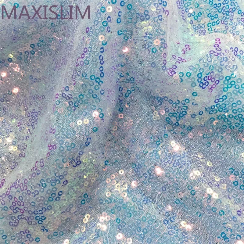 Spot Wholesale 3MM Mesh Breathable Sequin Fabrics Irregular Fluorescence Sequin Embroidery Fabrics Dress 5Yards/Lot Wide:125CM