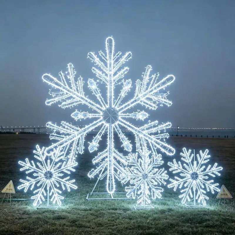 Christmas IP65 frame snowflake giant wrought iron 3D LED public space outdoor lighting installation