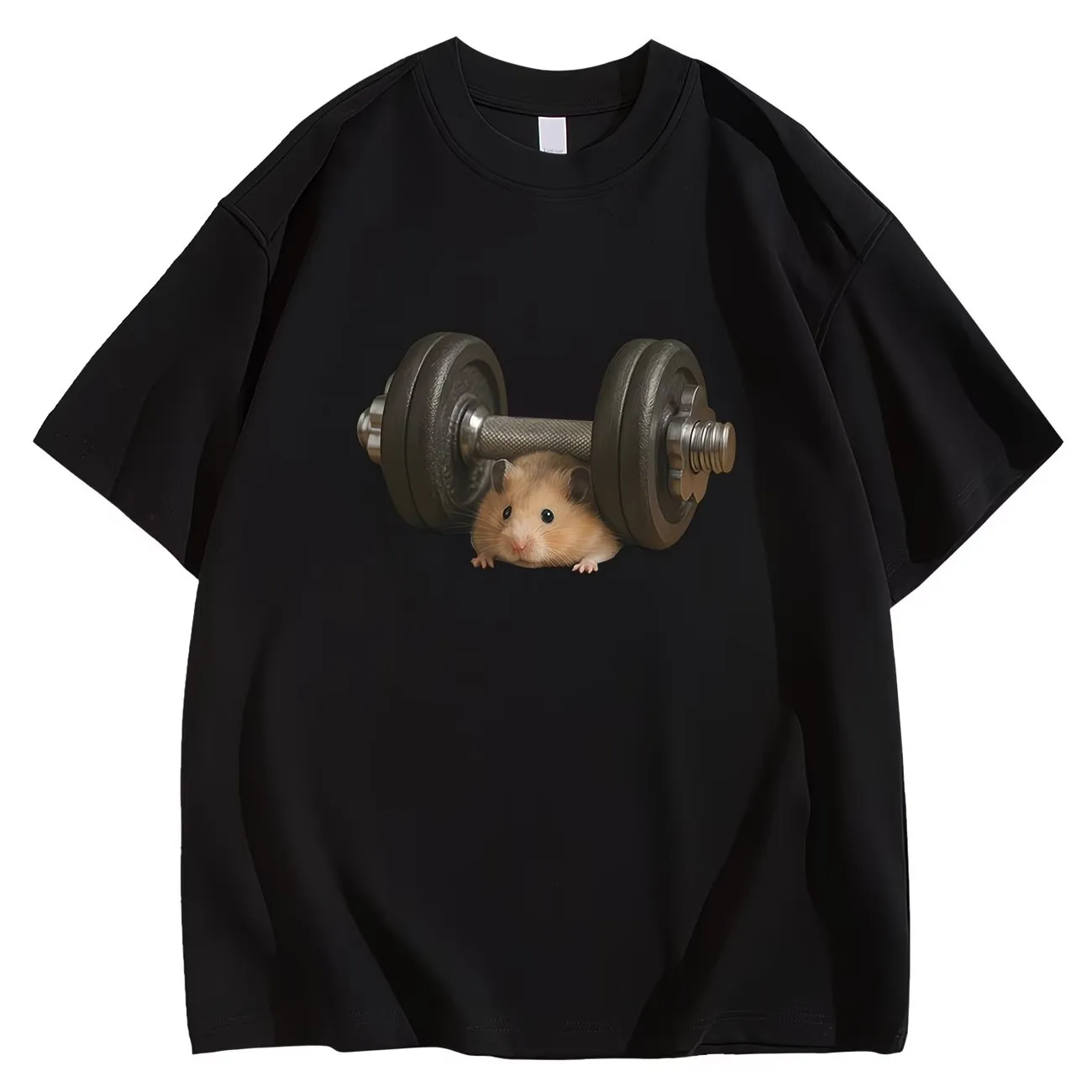 2026 Funny Hamster Gym Meme T-Shirt Weights Struggle Graphic Tee Summer Short Sleeve Humorous Workout Trendy Madam Streetwear