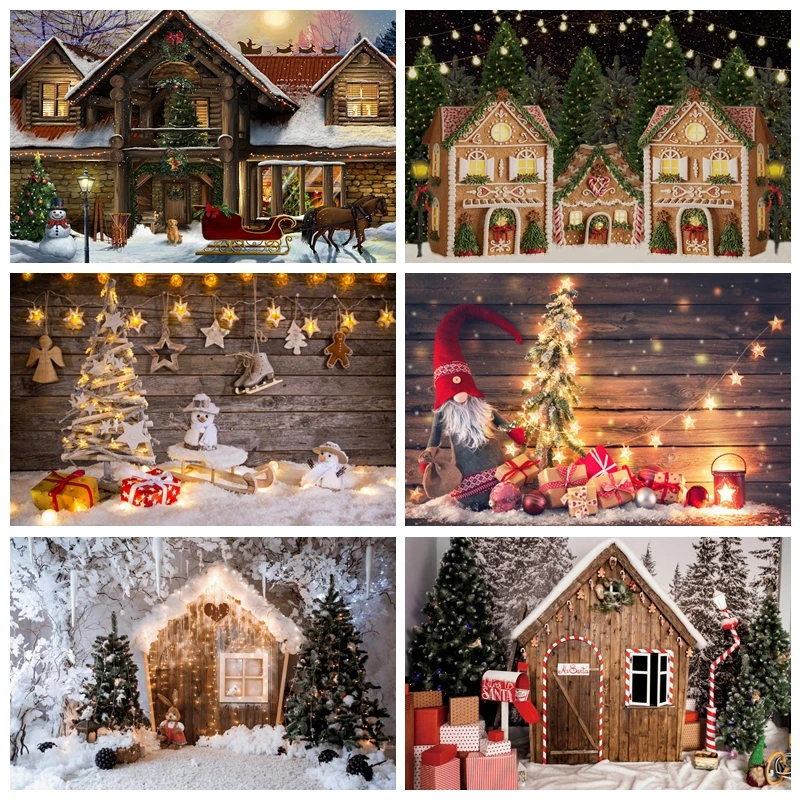 

Christmas Photo Backdrop Wooden House Candy Tree Photoshoot Background for Kids Portrait Photo Studio Booth Photographer Props