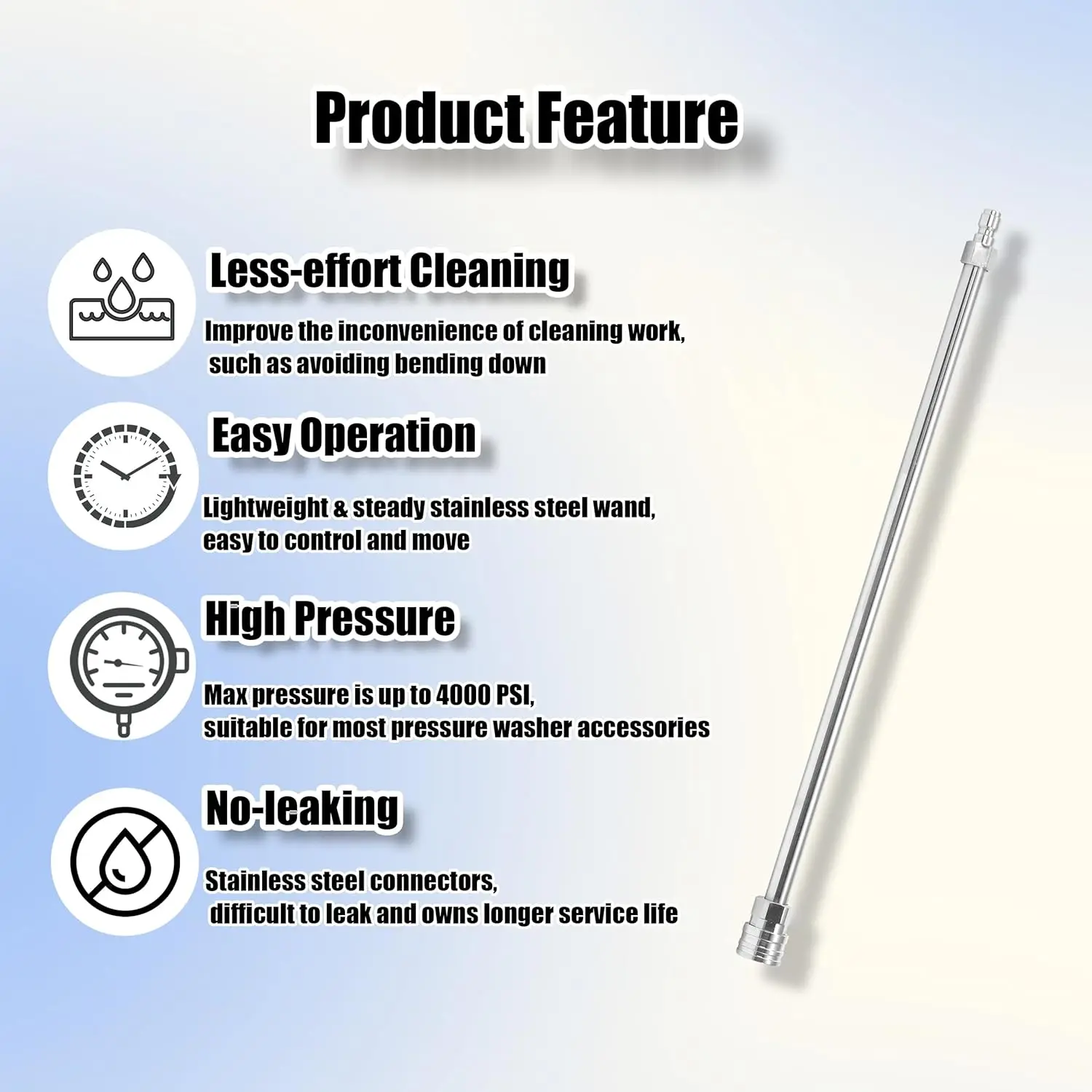 High Pressure Wash Gun Extension Wand Stainless Steel With 1/4