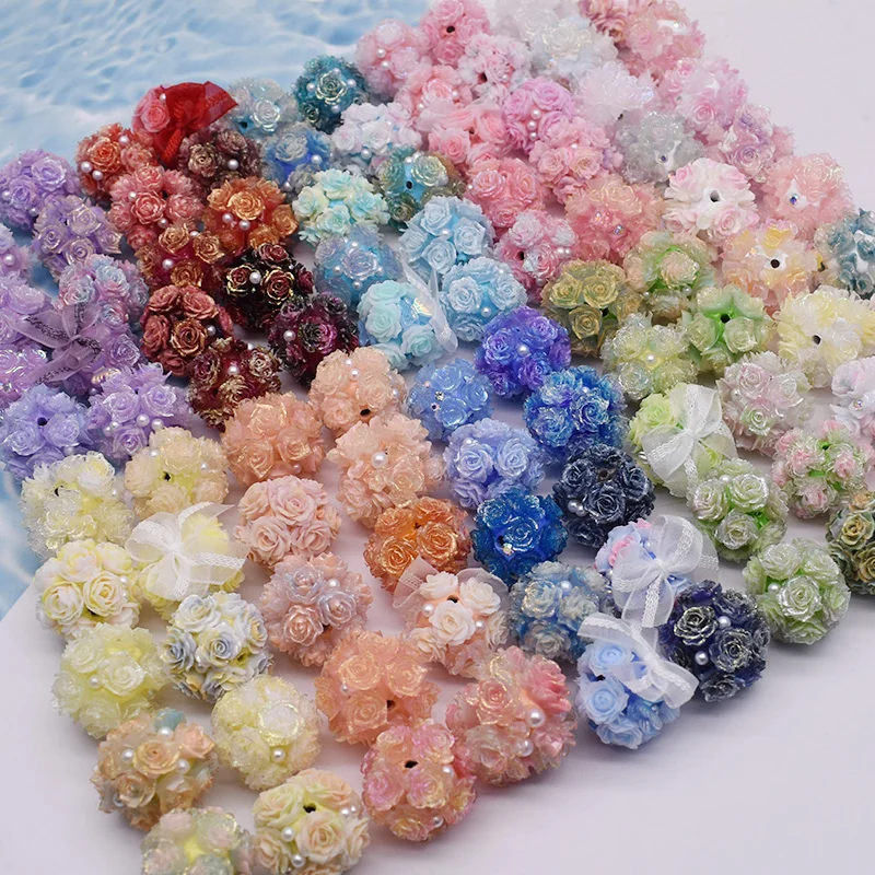 New Design 4pcs Orange Flower Polymer Clay Beads Round Flower Beads for Jewelry Making DIY Mobile Phone Chain Bead Pen Accessory