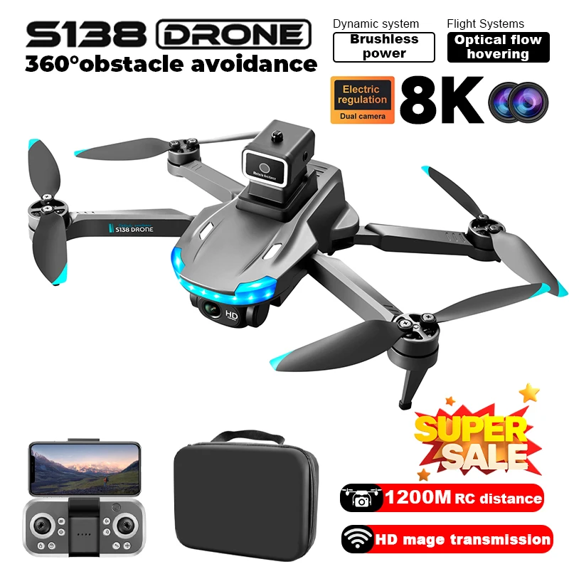 S138 Drone FPV 8K Profesjonalna podwójna kamera HD 5G Wifi 360° Unikanie przeszkód Składany quadcopter RC Drone z kamerą Zabawki prezentowe