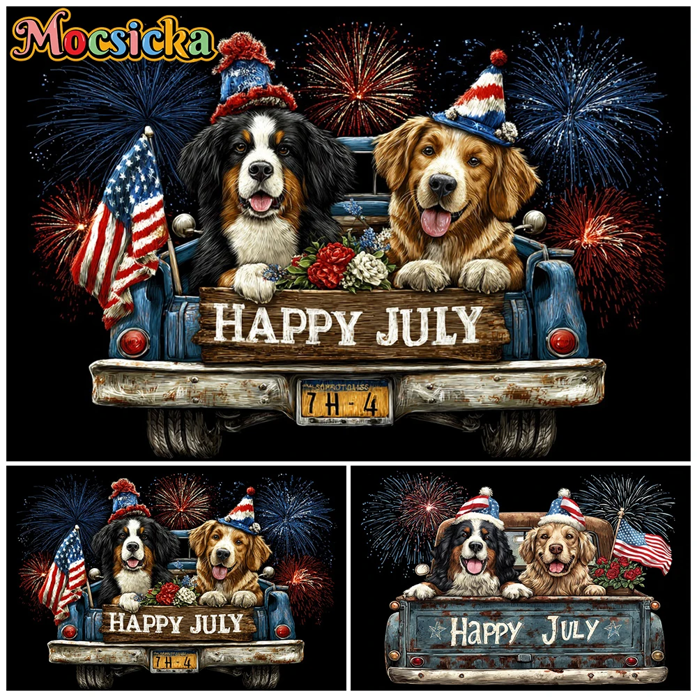 

Mocsicka Happy July Photography Background Birthday Party American Truck Dog Decors Photo Studio Banner Child Portrait Backdrops