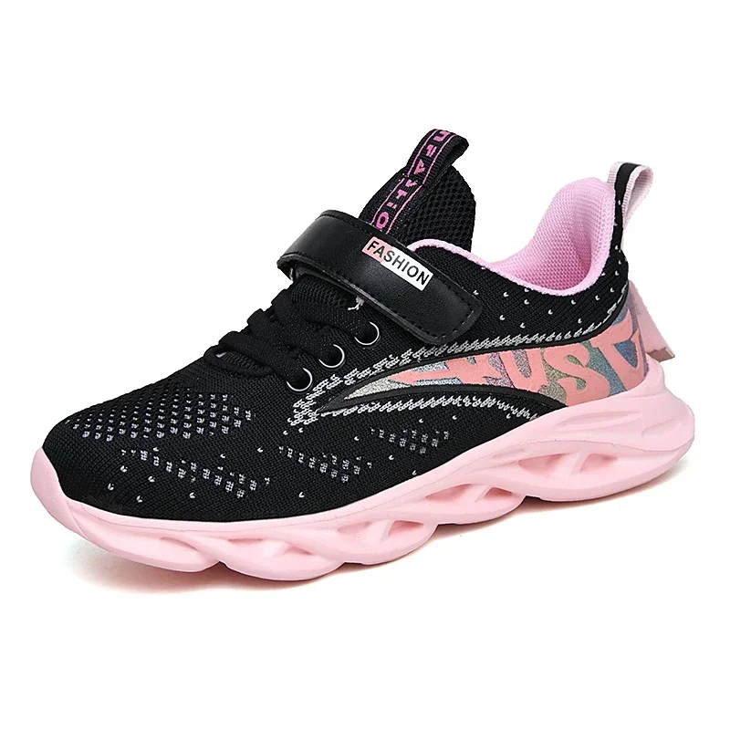 

Girl's Trendy Woven Knit Breathable Running Shoes, Comfy Non Slip Soft Sole Sneakers For Kids Outdoor Activities