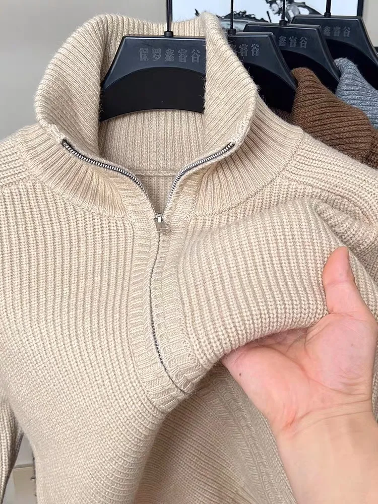 Cárdigan de punto con cremallera de alta calidad para hombre, abrigo de cuello alto, suéter informal cálido, diseño de marca coreana, moda de otoño e invierno