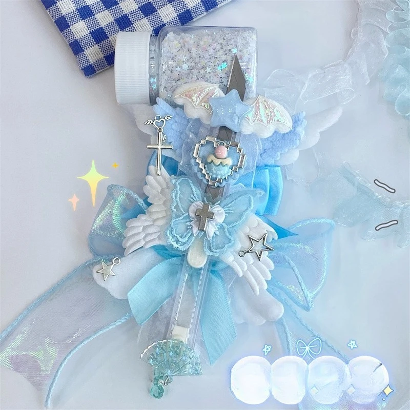 

Нож для рукоделия Blue Dream Waltz в стиле Лолита, ручной работы, молочно-голубой, туманный, эстетичный, для распаковки подарков и ведения дневника