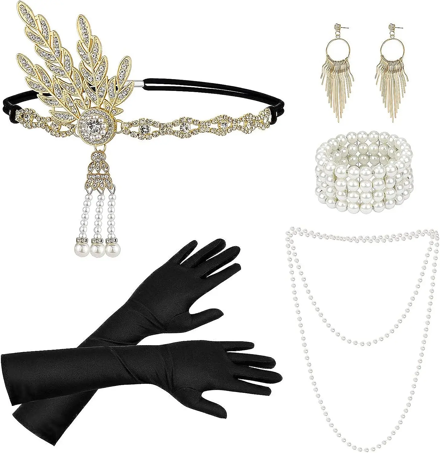 PESENAR1920s Great Gatsby Accessories Set, Flapper Costume Accessories Roaring 20s Accessories for Women Flapper Headpiece