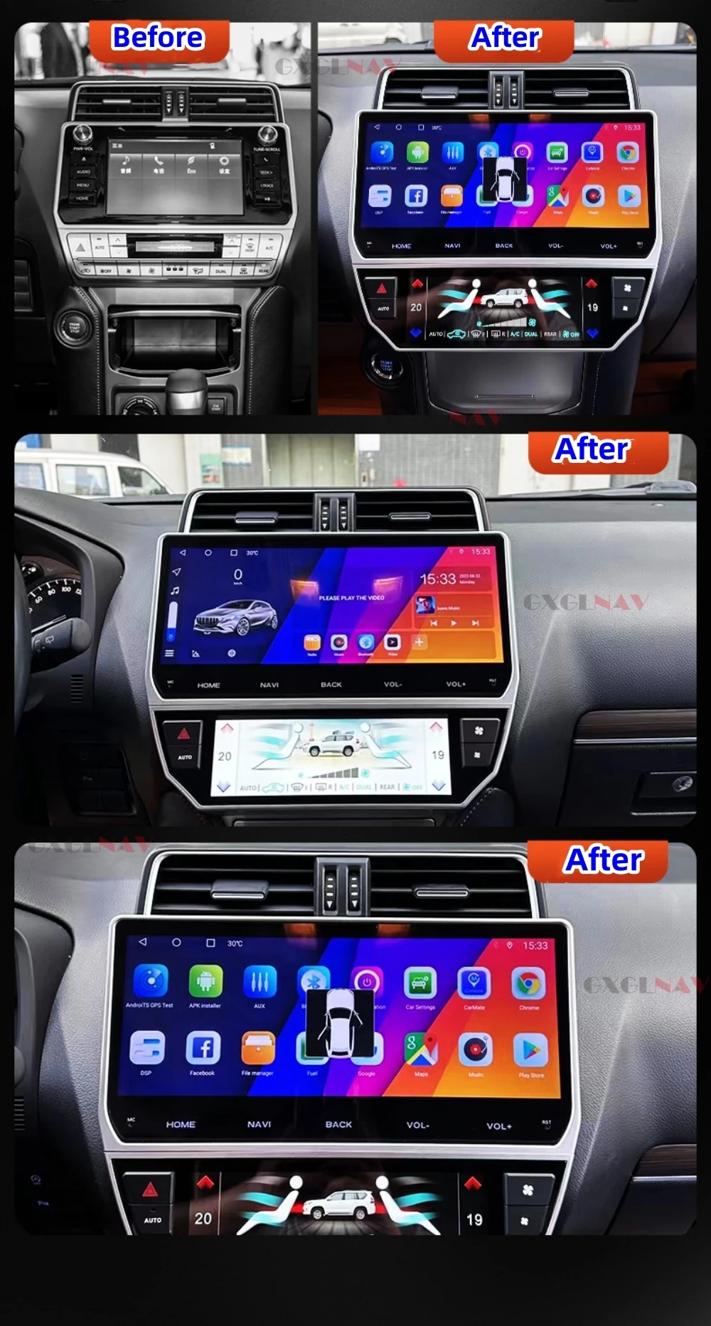 Radio samochodowe dla Toyota Land Cruiser Prado 150 2018 2019 2020 2021 2022 samochodowy odtwarzacz multimedialny Android 12 Carplay nawigacja GPS