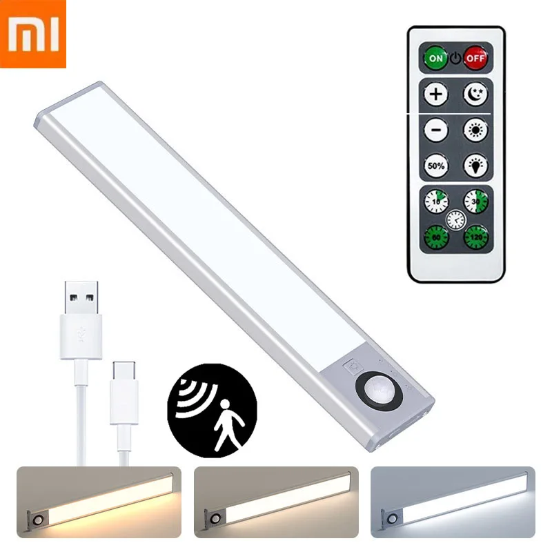 Xiaomi-Luz Noturna LED Recarregável com Sensor de Movimento, Fina, USB, 3 Cores, Temporização, Controlo Remoto, Lâmpada para Quarto, Cozinha,