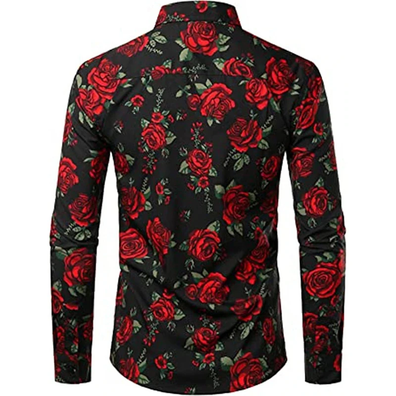 3d Print Rose Floral Graphic Shirts For Men Turndown Long Sleeve Button Down Casual Shirt Mens Plus Size Breathable Blouse