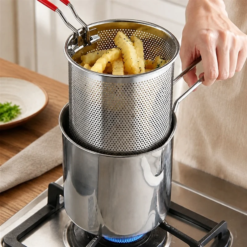 Home Kitchen Stainless Steel Deep Fryer with Oil Basket and Filter, Perfect for Crispy Wings and Fries