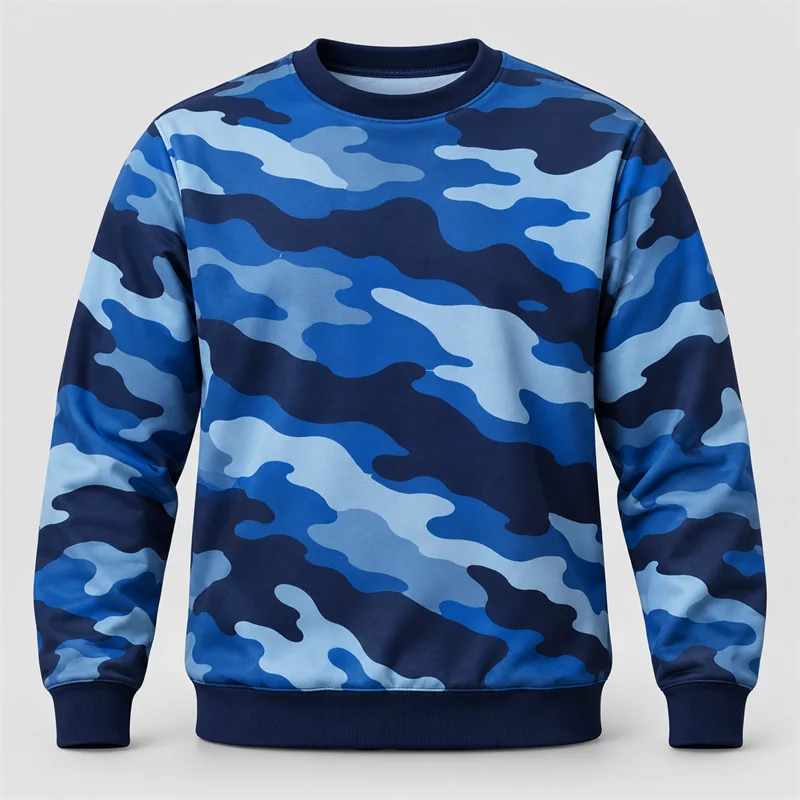 Men's Camouflage Sweatshirt Crewneck Long Sleeve Casual Camo Pullover Blue Orange Green Purple Black Army Print Top