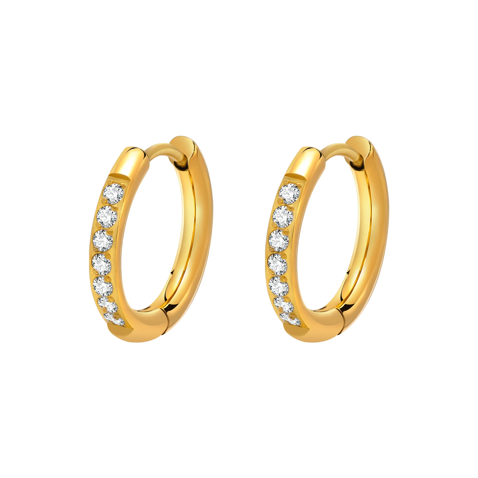 Circle CZ Hoop Earrings, Tiny Huggies Earring, Small Gold Plated Stainless Steel Women Gift