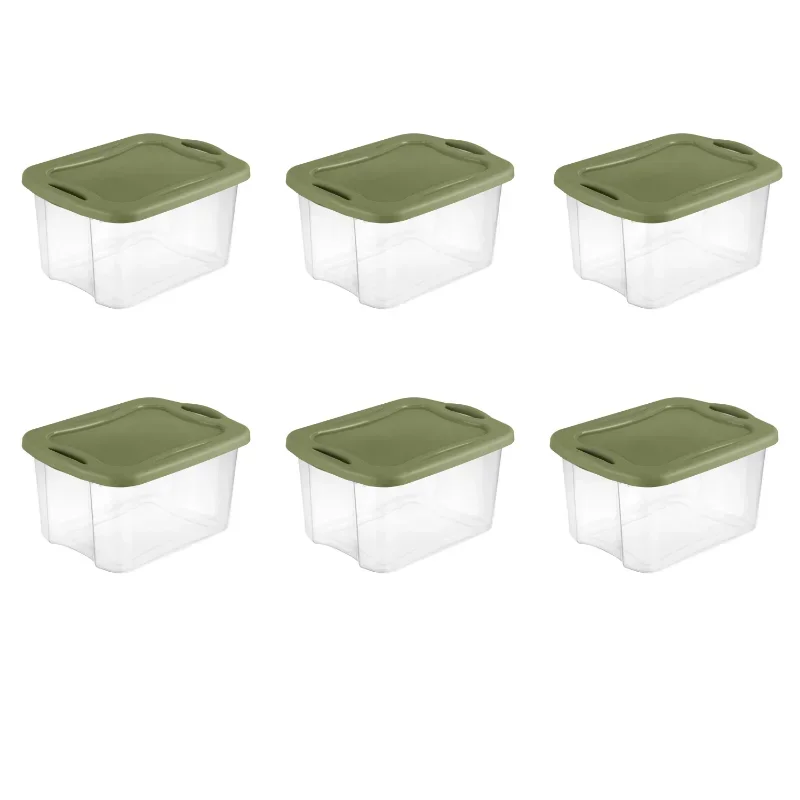 

Sterilite 40 Qt. EZ Carry Plastic, Clear/Sage Legume, Set of 6 storage box