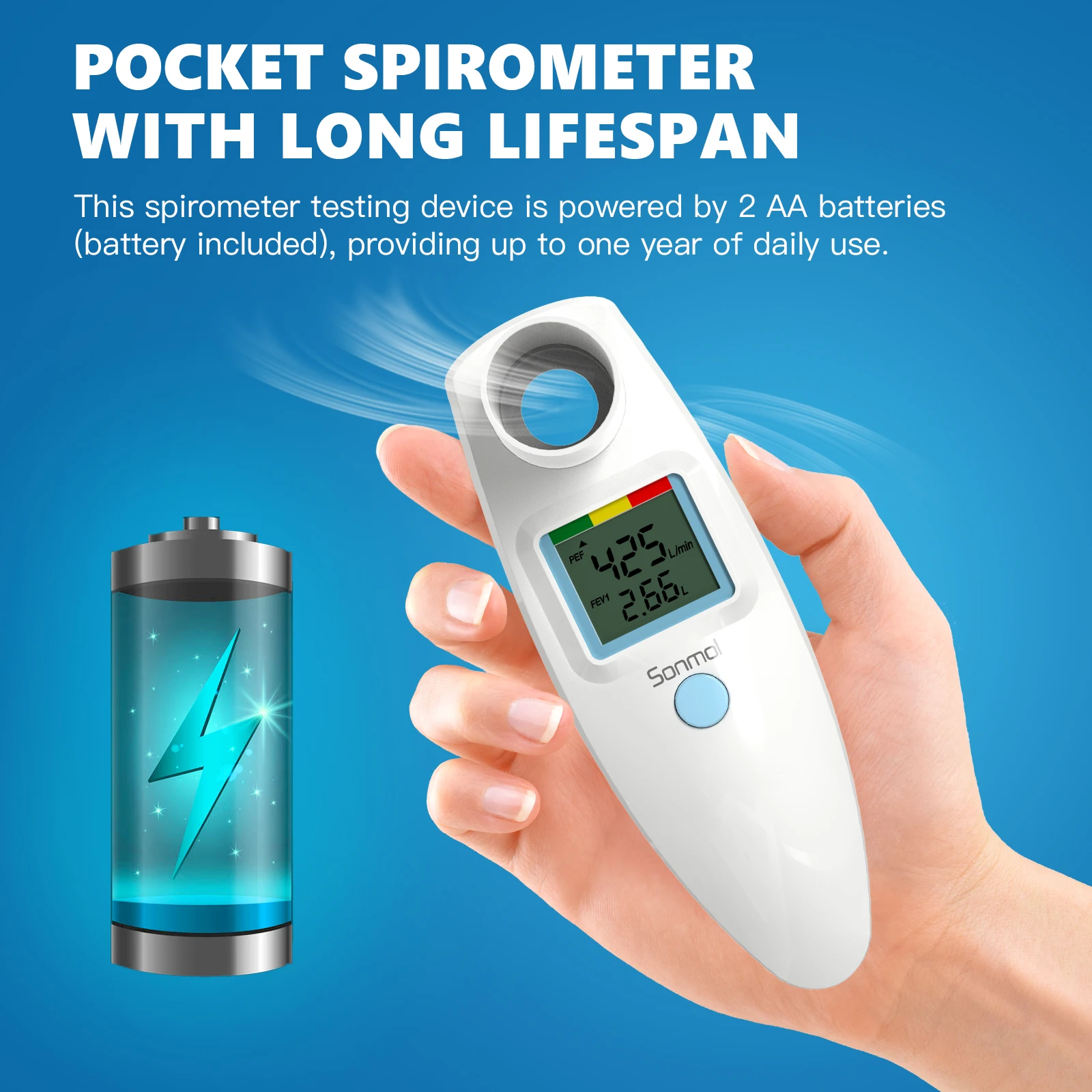 Digital Peak Flow Meter for Forced Expiratory Volume Lung Tester Portable Home Asthma COPD Control Device for Child and Adult