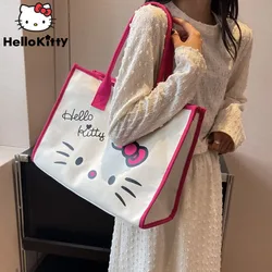 Sanrio Hello Kitty damska torba płócienna Tote o dużej pojemności Y2k urocza kreskówka 2023 nowa modna torba na ramię modne torebki na zamek błyskawiczny