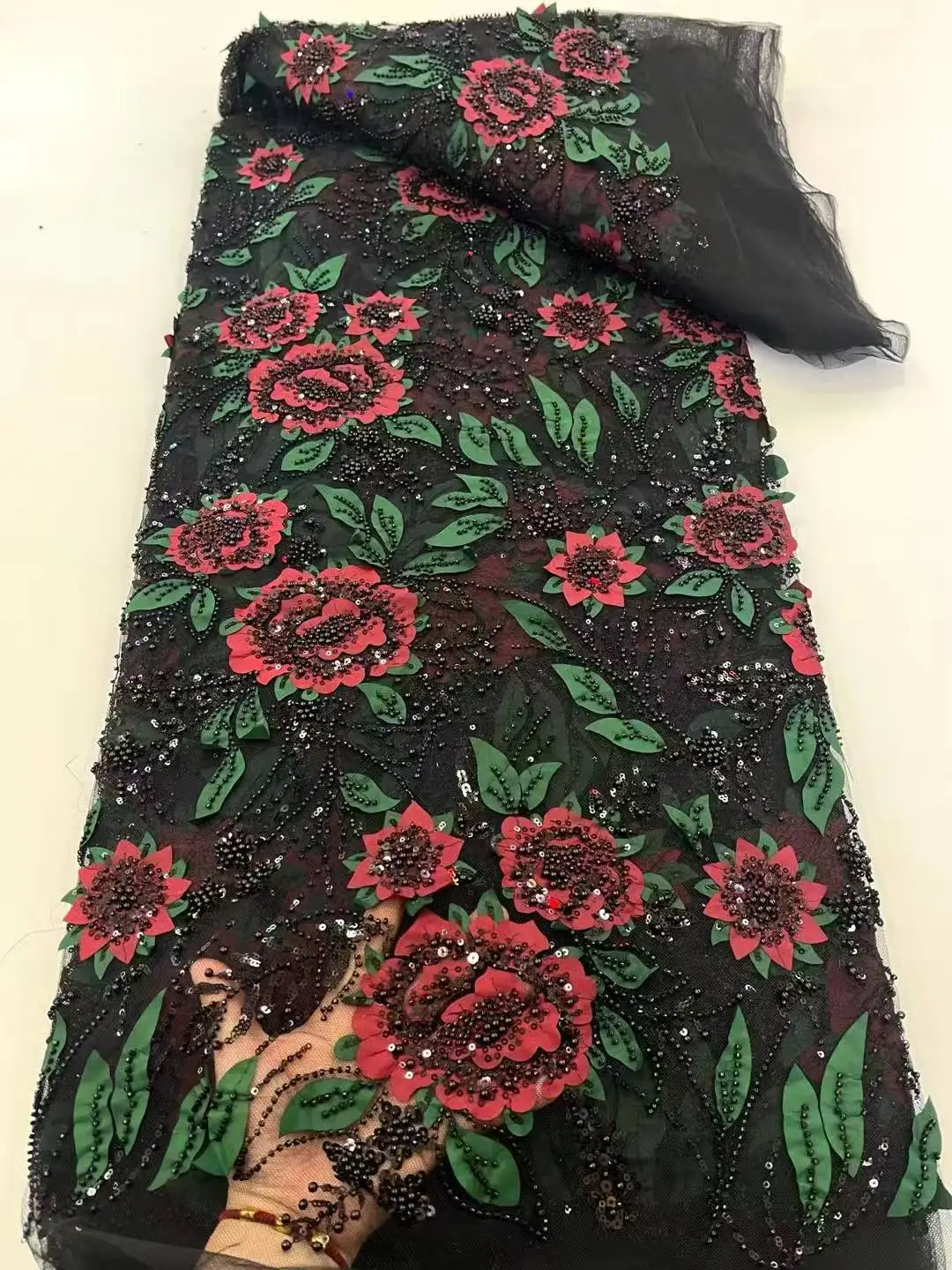 

African French Tulle Groom Beads Lace Fabric 5 Yards 2025 High Quality Nigerian Lace Fabric African Lace Fabric For Wedding