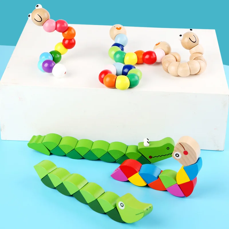 Children's fun wooden twisted insects infant garden baby early education cognitive educational creative caterpillar toys