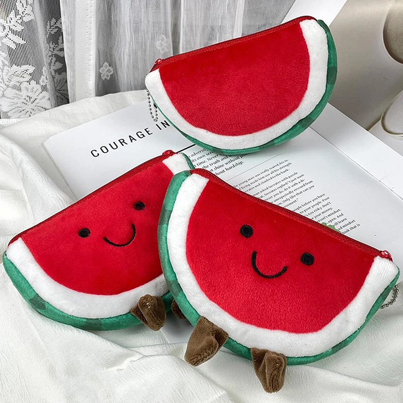 

Cute Creative Soft Plush Zipper Coin Purse Cartoon Watermelon Sundry Organizer Pouch Portable Earphone Storage Gift