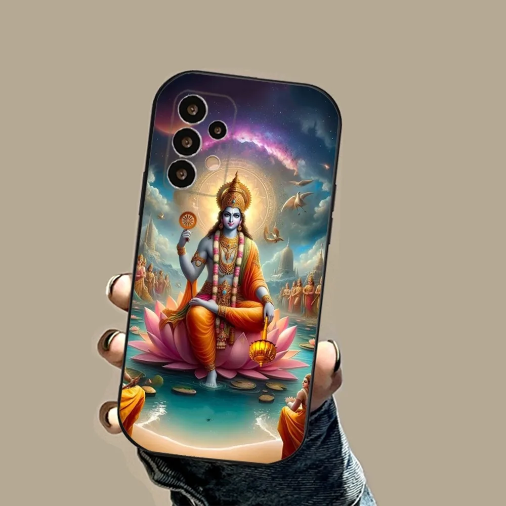 Vishnu Hare Krishna Phone Case For Samsung S24,23,23,22,30,21,10,9,Note20 Ultra,Lite,Ultra,5G,Plus,FE,Black Soft Case