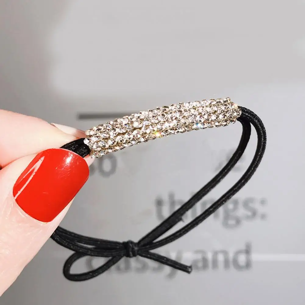 Rhinestone Decoration Hair Rope Rhinestone Hair Accessories Sparkling Rhinestone Hair Ties Double Layered Elastic for Girls