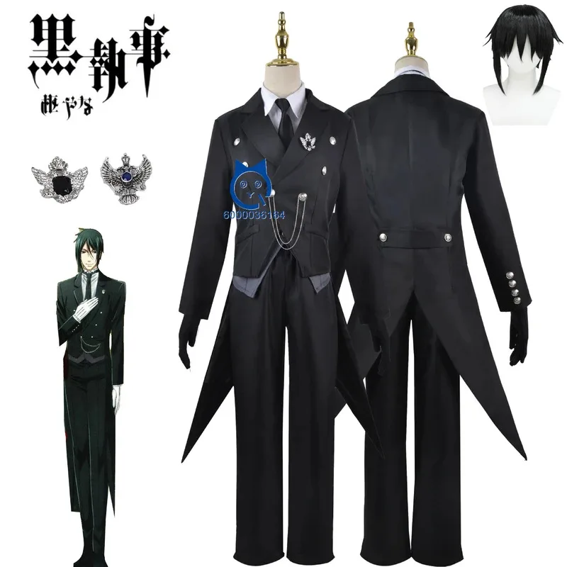 

Sebastian Michaelis Cosplay Costume Anime Black Full Set Tuxedo Clothes for Men Women Adult Halloween Party Role Play Uniform