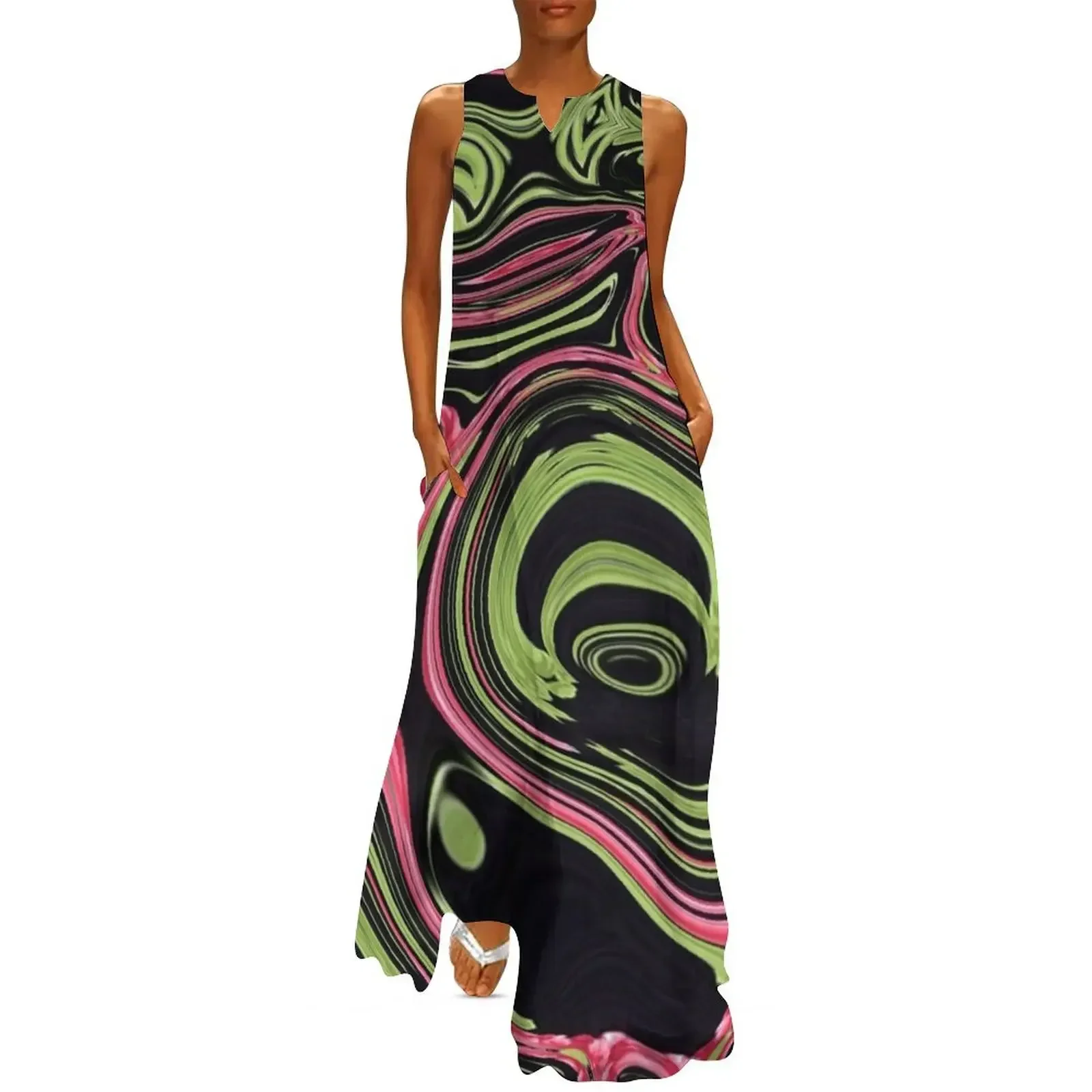 

modern vivid abstract lime green black red swirls Long Dress dresses for womens 2025 summer dress Long dress