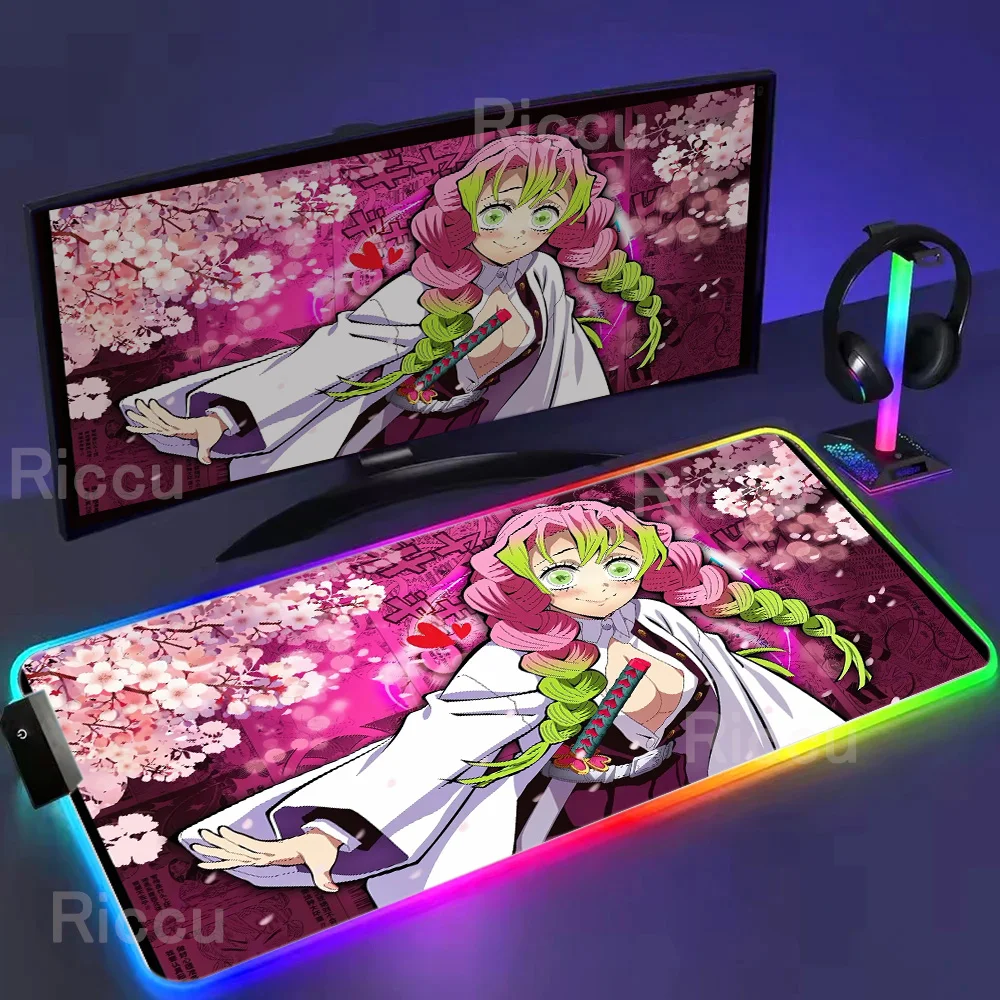 Menina bonita rgb mouse pad kanroji mitsuri mouse pad demon slayer portátil jogos pc mousepad 900x400 kochou shinobu anime tapete de mesa