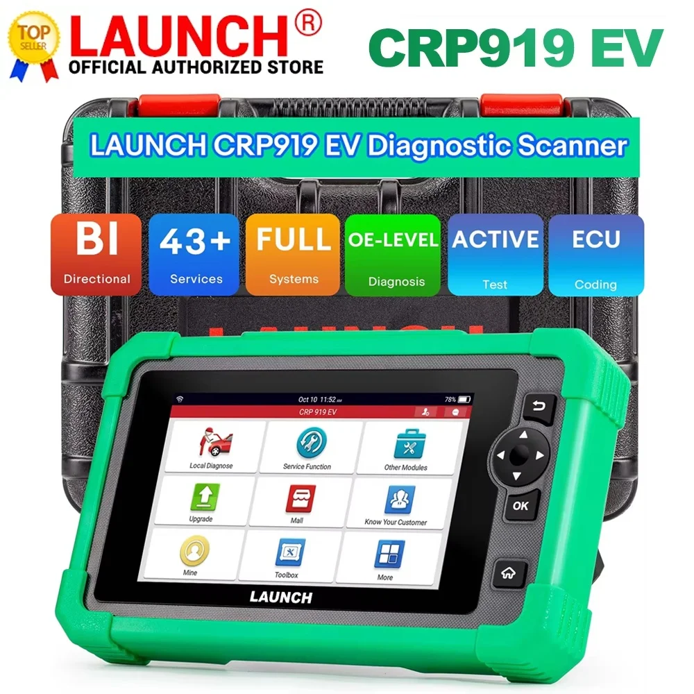 

LAUNCH CRP919 Сканер электромобилей EV Новые энергетические транспортные средства OBD2 Диагностический инструмент 43+ Служба CAN FD Doip Полное сканирование систем