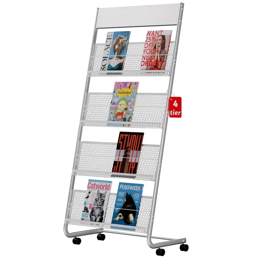

FloorStanding Magazine Rack, 4Layer Iron Newspaper Rack, Suitable for the Display of Brochures or Documents in Exhibitions, Sho