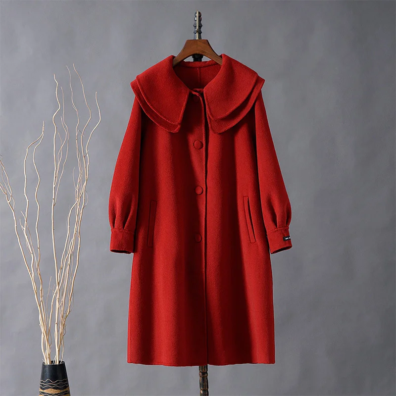 2024 New Autumn Winter Korean Wool Jacket Women Mid length Casual Single Breasted Female Woolen Outerwear Ladies Overcoat