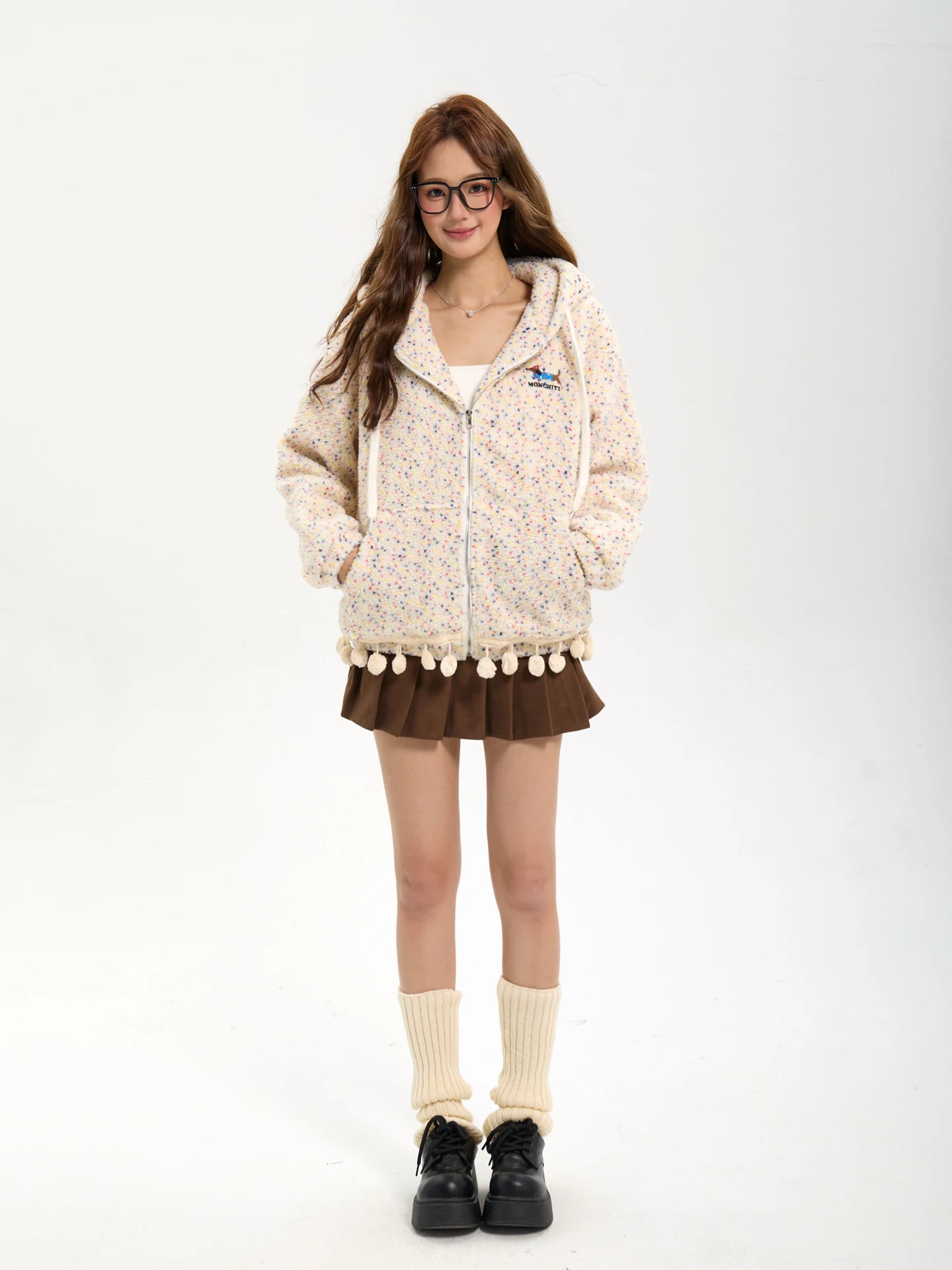 

7KEEWEN зимнее теплое хлопковое пальто с капюшоном из овечьего меха и капюшоном, свободное длинное повседневное пальто с застежкой-молнией