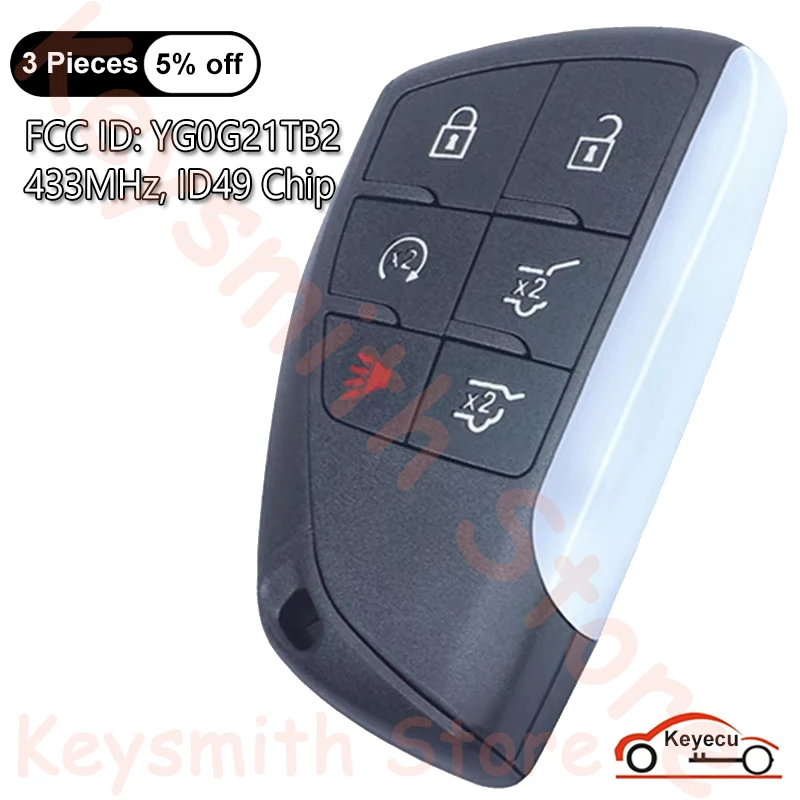 KEYECU 433MHz ID49 Chip for Chevrolet Suburban Tahoe for GMC Yukon Yukon XL  2021 2022 2023 Auto Smart Remote Key Fob YG0G21TB2