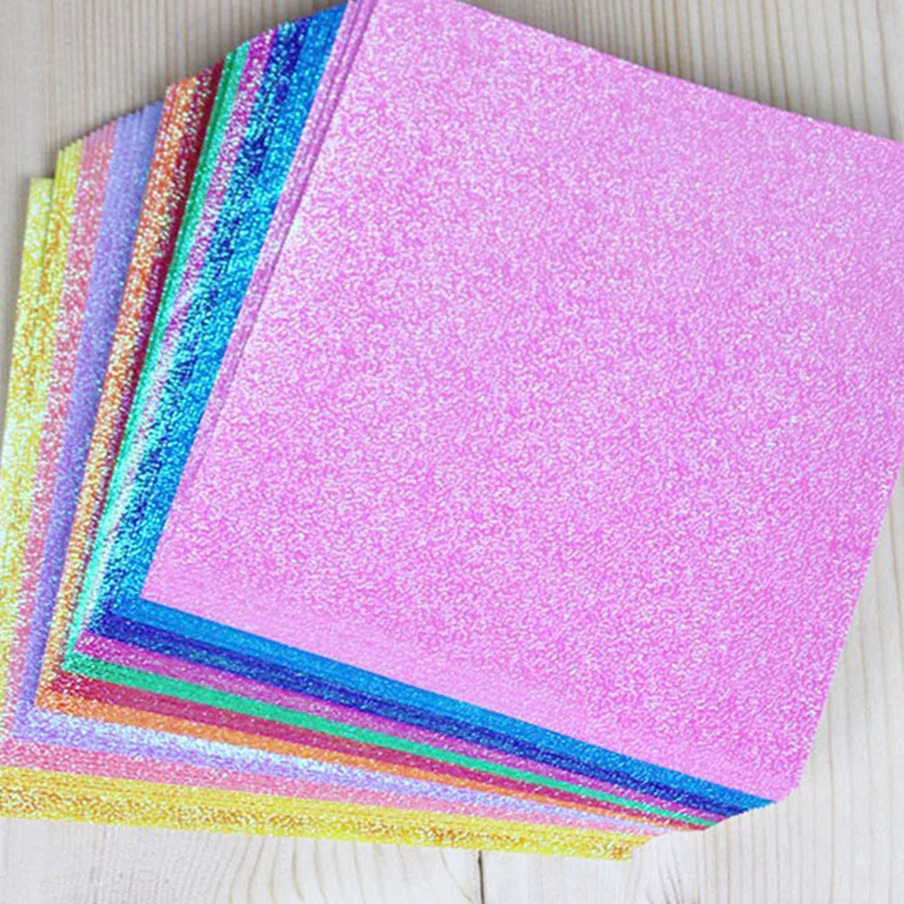 

100pcs Glitter Origami Paper 10 Assorted Colors Shimmer Folding Sheets For Craft Art Diy Pearlescent Handmade Paper School