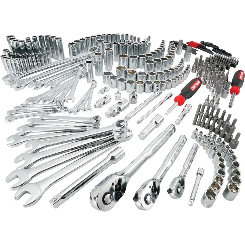 Mechanic Tool Set, 1/4 in, 3/8 in, and 1/2 in Drive, Includes Ratchets, Sockets, Hex Keys and Wrenches