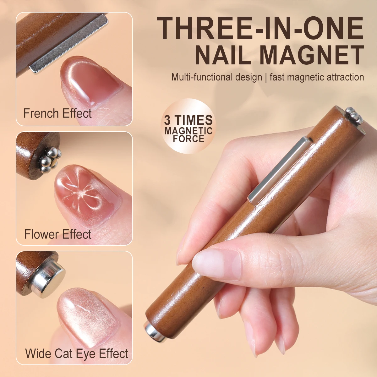 3 IN 1 Cat Eye Strong Magnet Rod Multi-function Nail Art Tools UV LED Gel Polish Magic Large Cylindrical Magnetic Manicure Tool