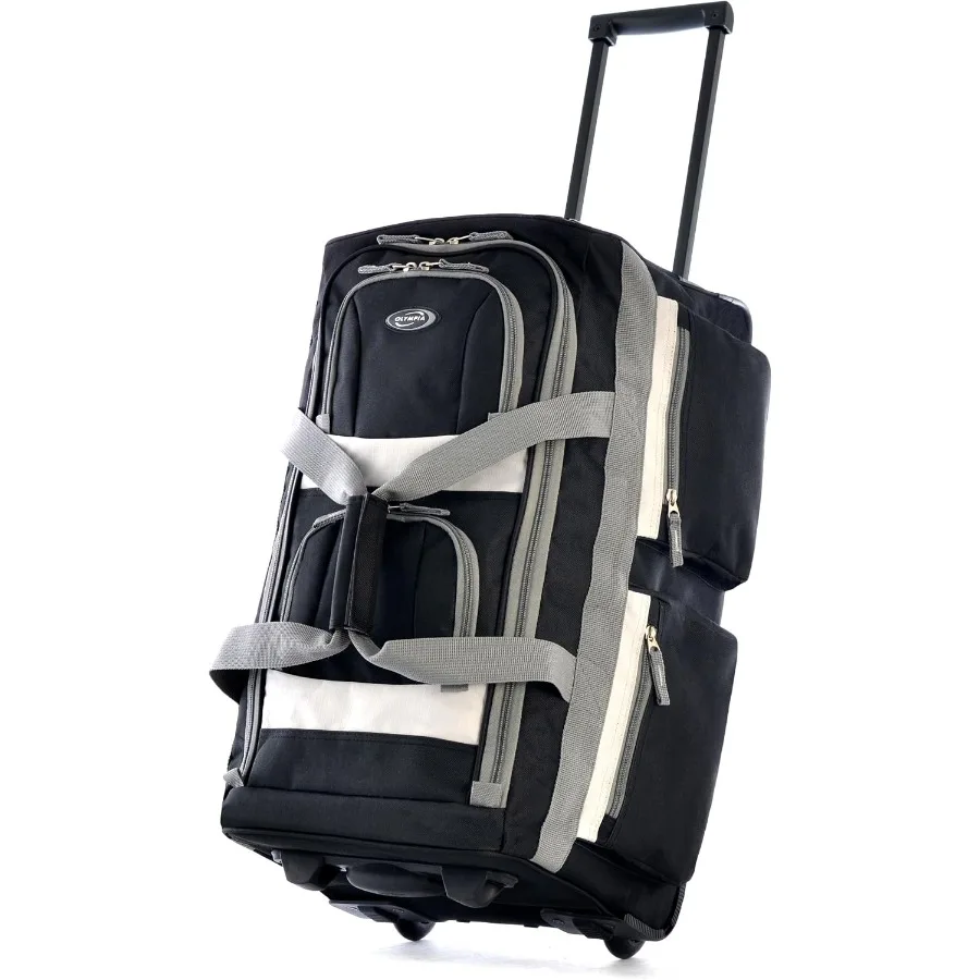 Jumbo Size 8 Pockets Wheeled Rolling Duffel Bag Water Resistant Luggage Lightweight Travel Suitcase with Retractable Handle